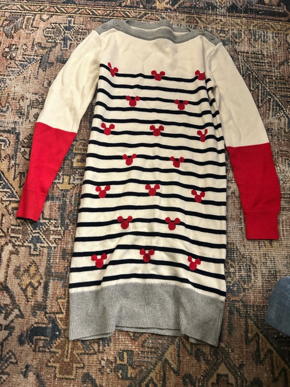 Girls' Striped Knit Dress with Red Bow Motifs
